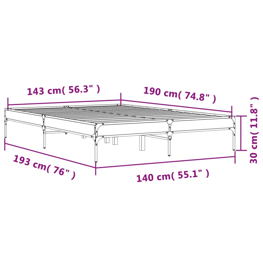 Bed Frame without Mattress Brown Oak 140x190 cm