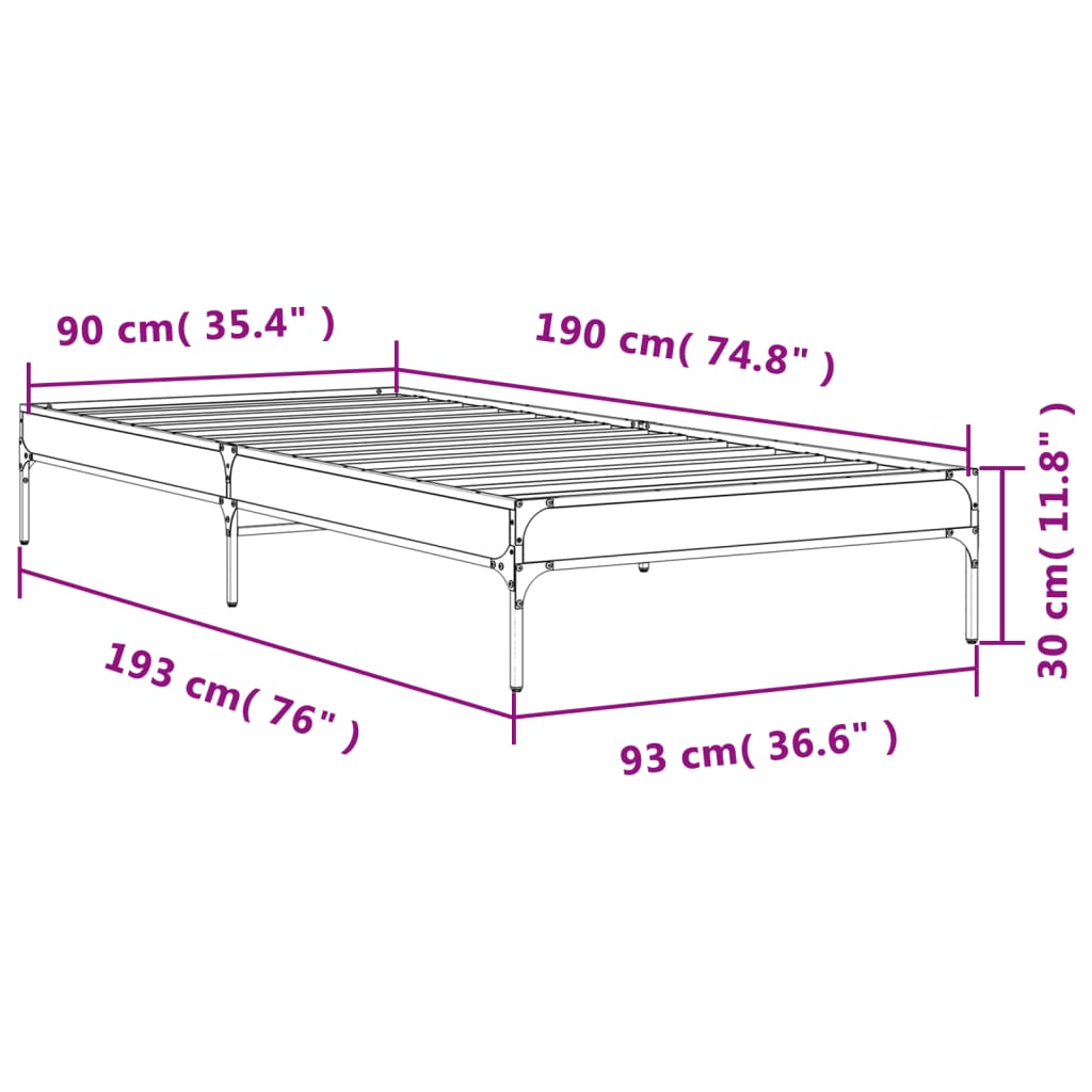 Bed Frame without Mattress Brown Oak 90x190 cm Single