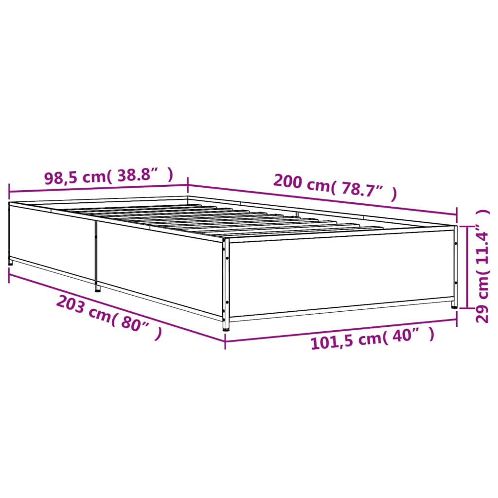 Bed Frame without Mattress Grey Sonoma 100x200 cm