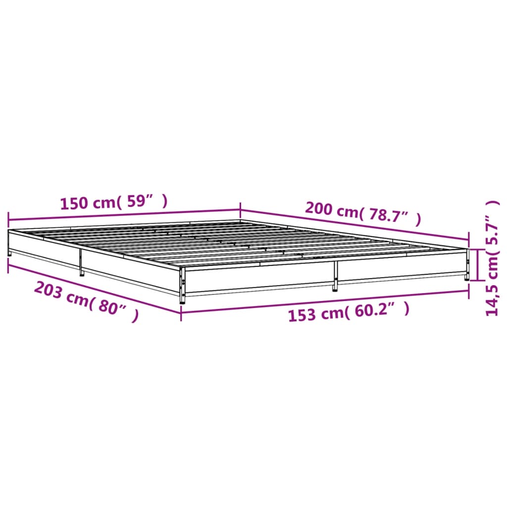 Bed Frame without Mattress Black 150x200 cm King Size