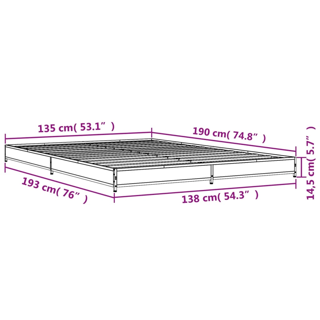 Bed Frame without Mattress Black 135x190 cm Double
