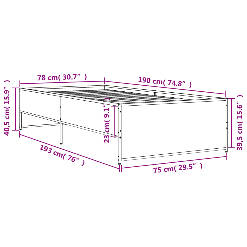 Bed Frame without Mattress Sonoma Oak 75x190 cm Small Single