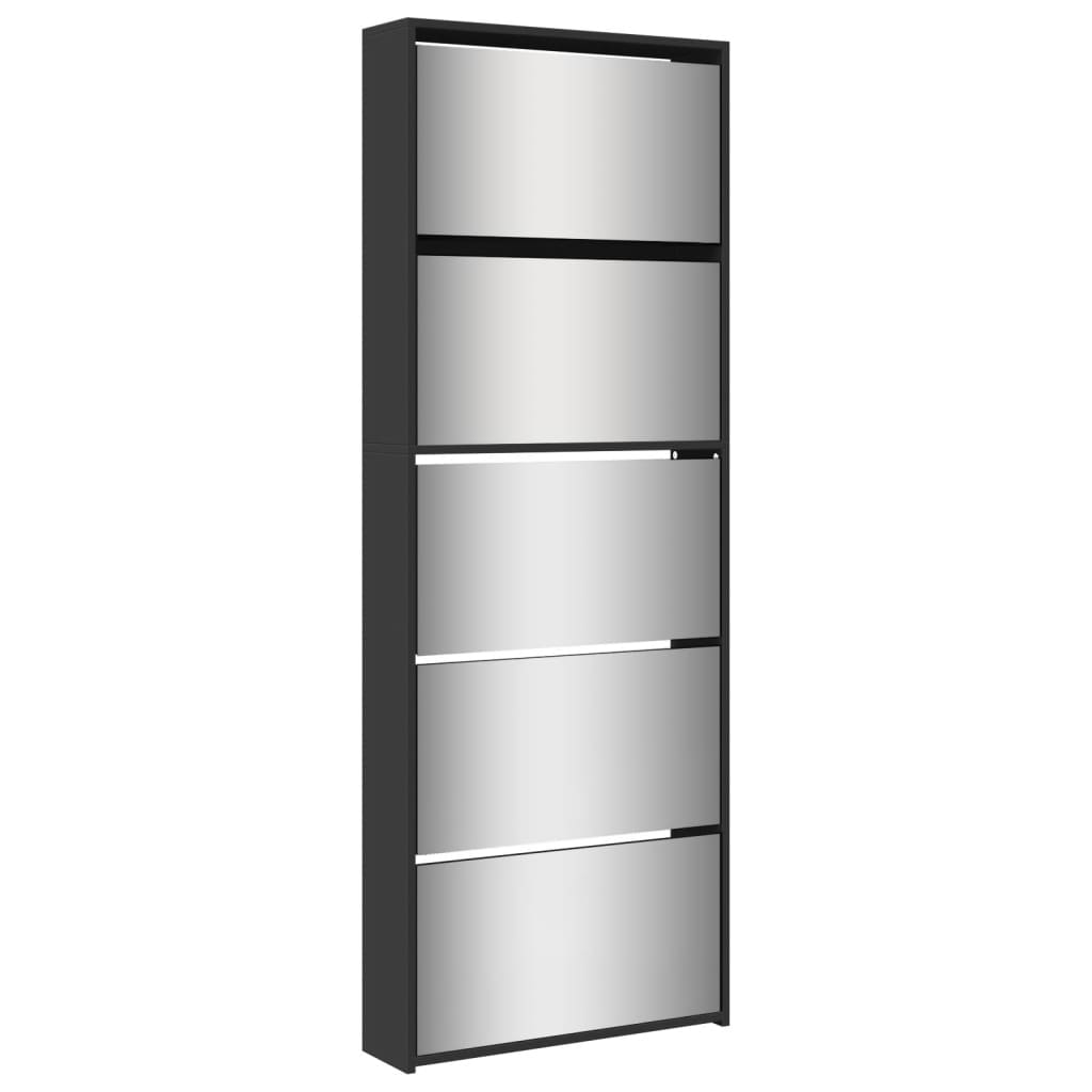Shoe Cabinet with Mirror 5-Layer Black 63x17x169.5 cm