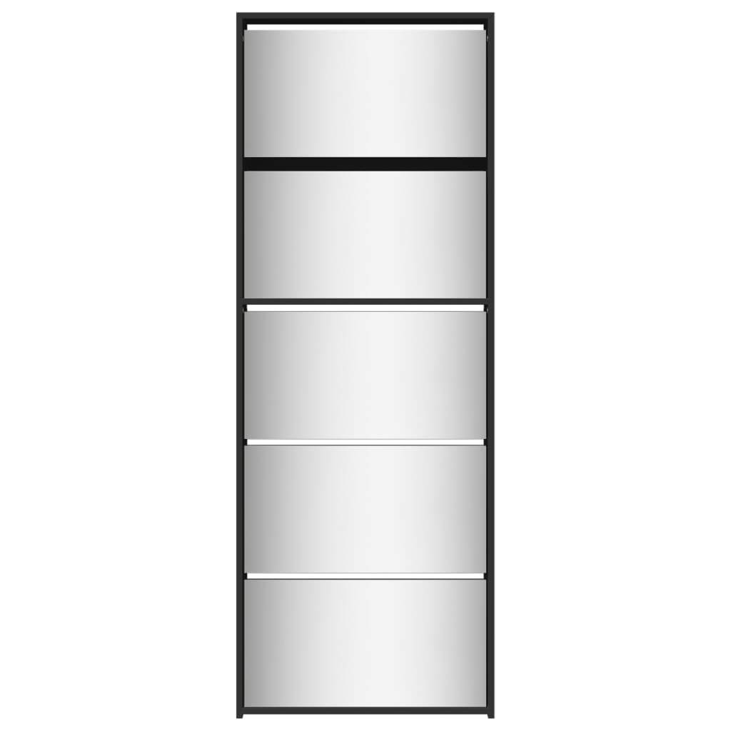 Shoe Cabinet with Mirror 5-Layer Black 63x17x169.5 cm
