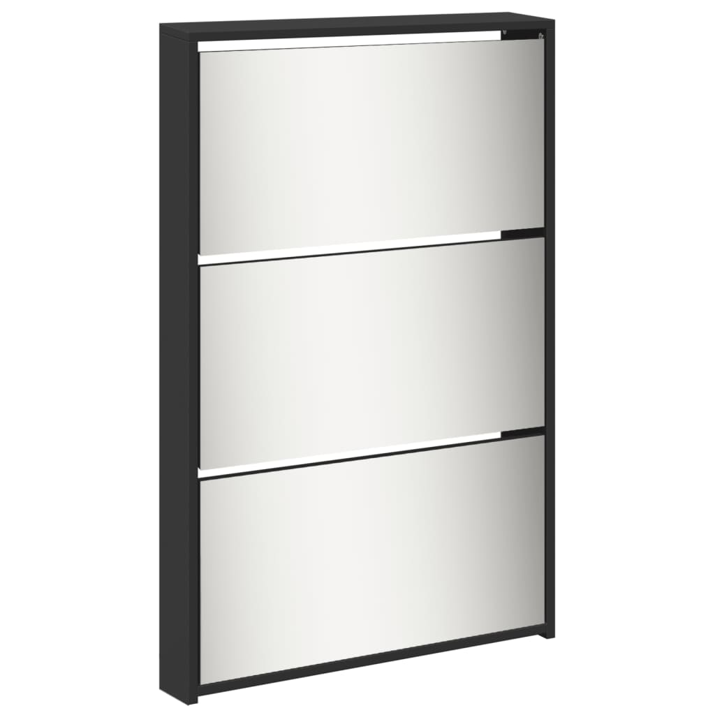 Shoe Cabinet with Mirror 5-Layer Black 63x17x169.5 cm