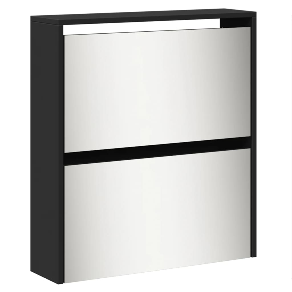 Shoe Cabinet with Mirror 5-Layer Black 63x17x169.5 cm