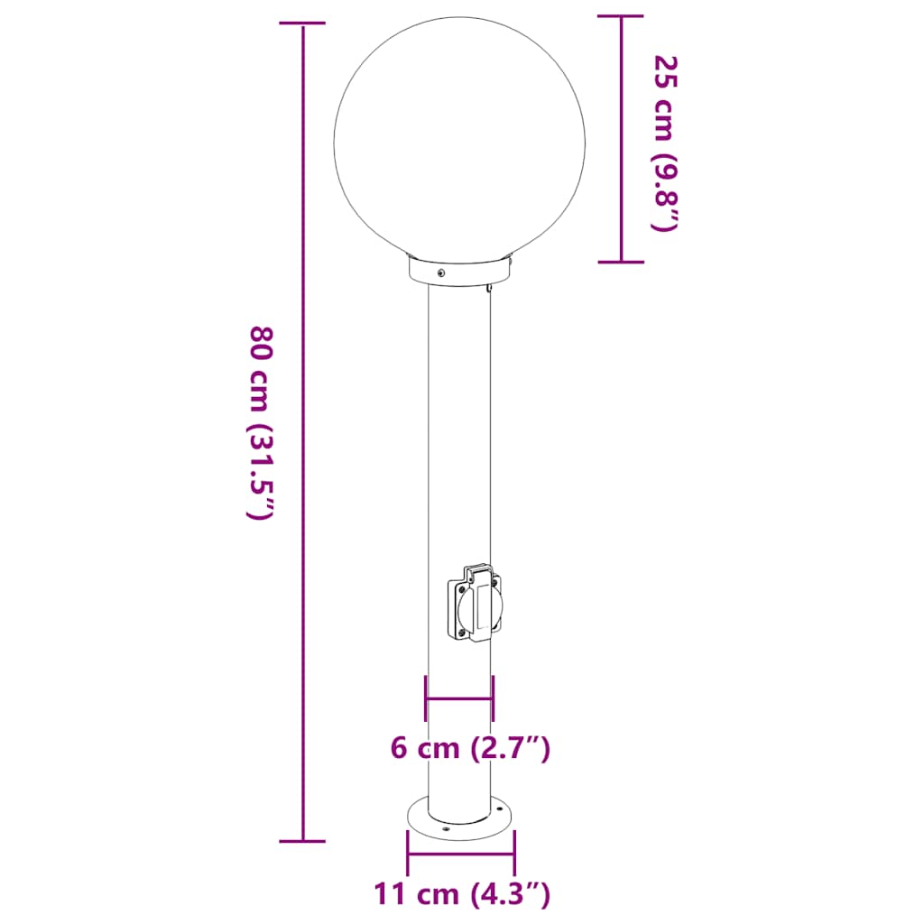 Bollard Lights with Outlet 3 pcs 80 cm Black IP44