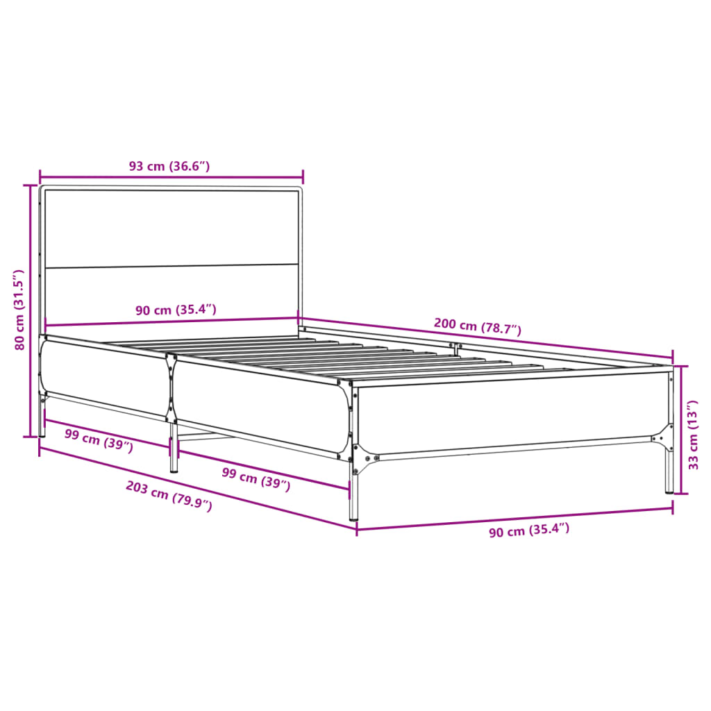 Bed Frame without Mattress Grey Sonoma 90x200 cm