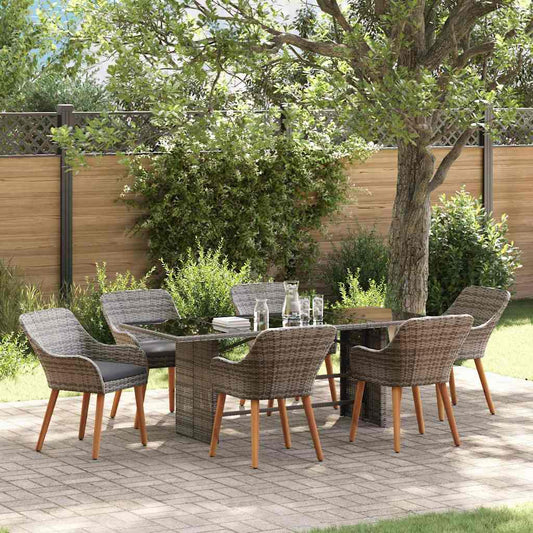 Garden Dining Set with Cushion 7 pcs Grey Poly Rattan