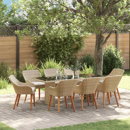 Garden Dining Set with Cushion 9 pcs Beige Poly Rattan
