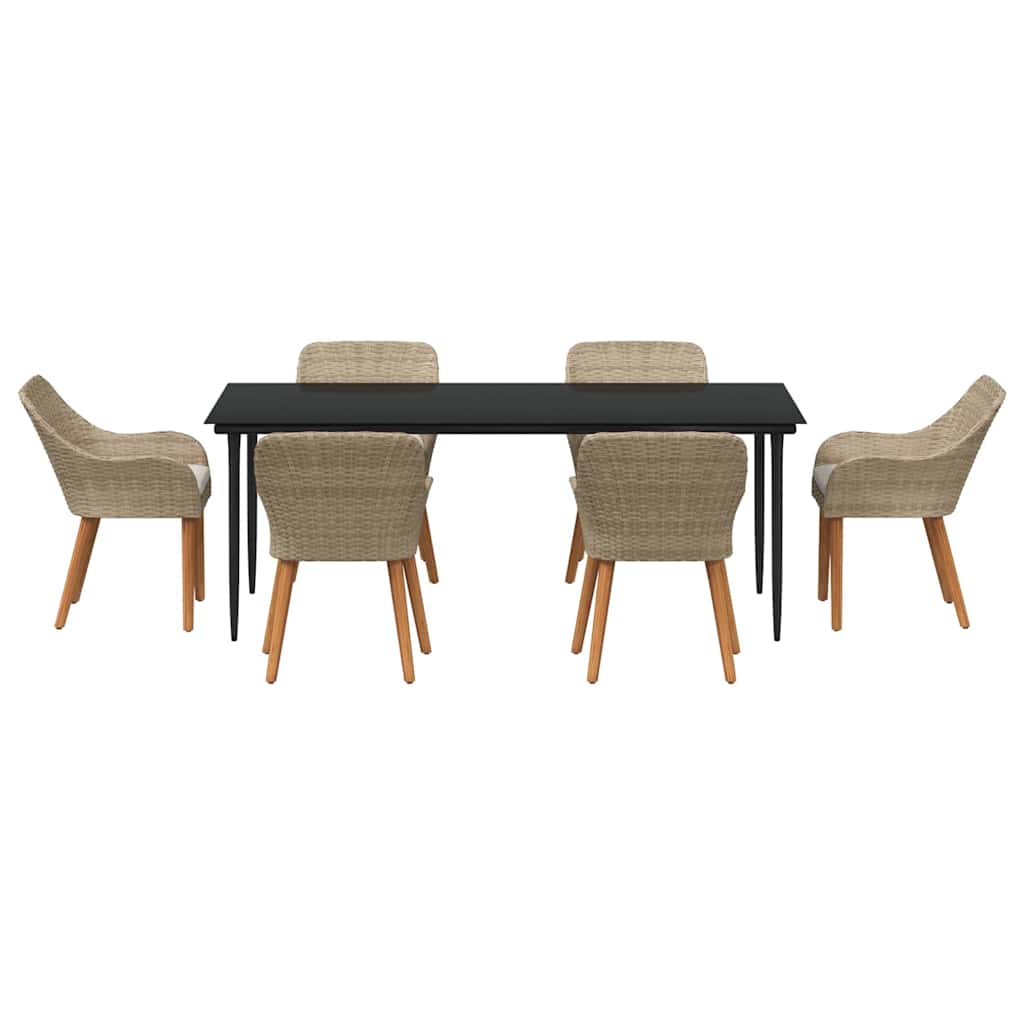 Garden Dining Set with Cushion 7 pcs Beige Poly Rattan