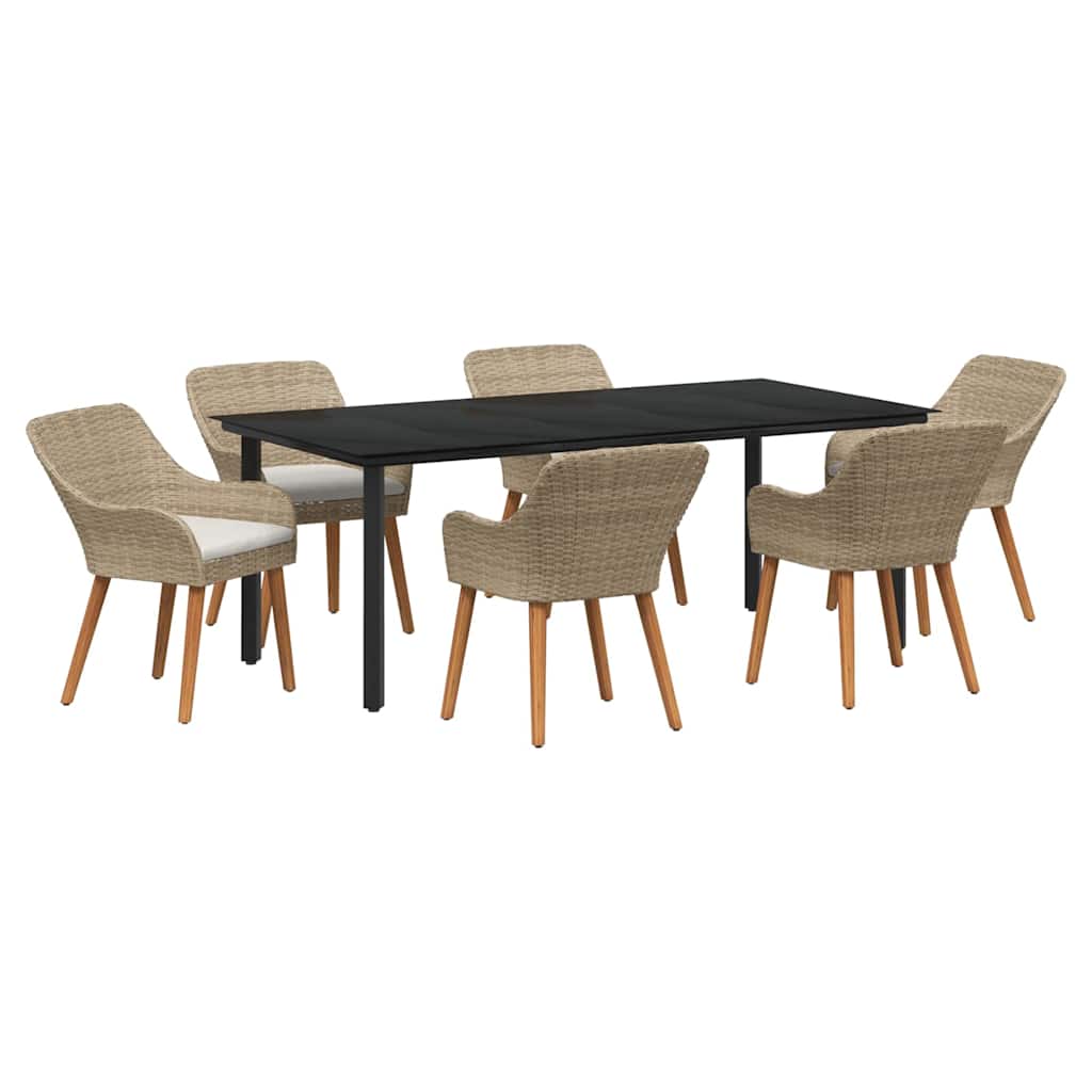 Garden Dining Set with Cushion 7 pcs Beige Poly Rattan
