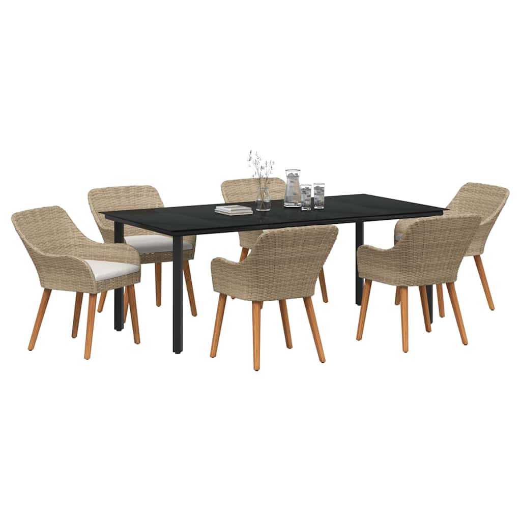 Garden Dining Set with Cushion 7 pcs Beige Poly Rattan