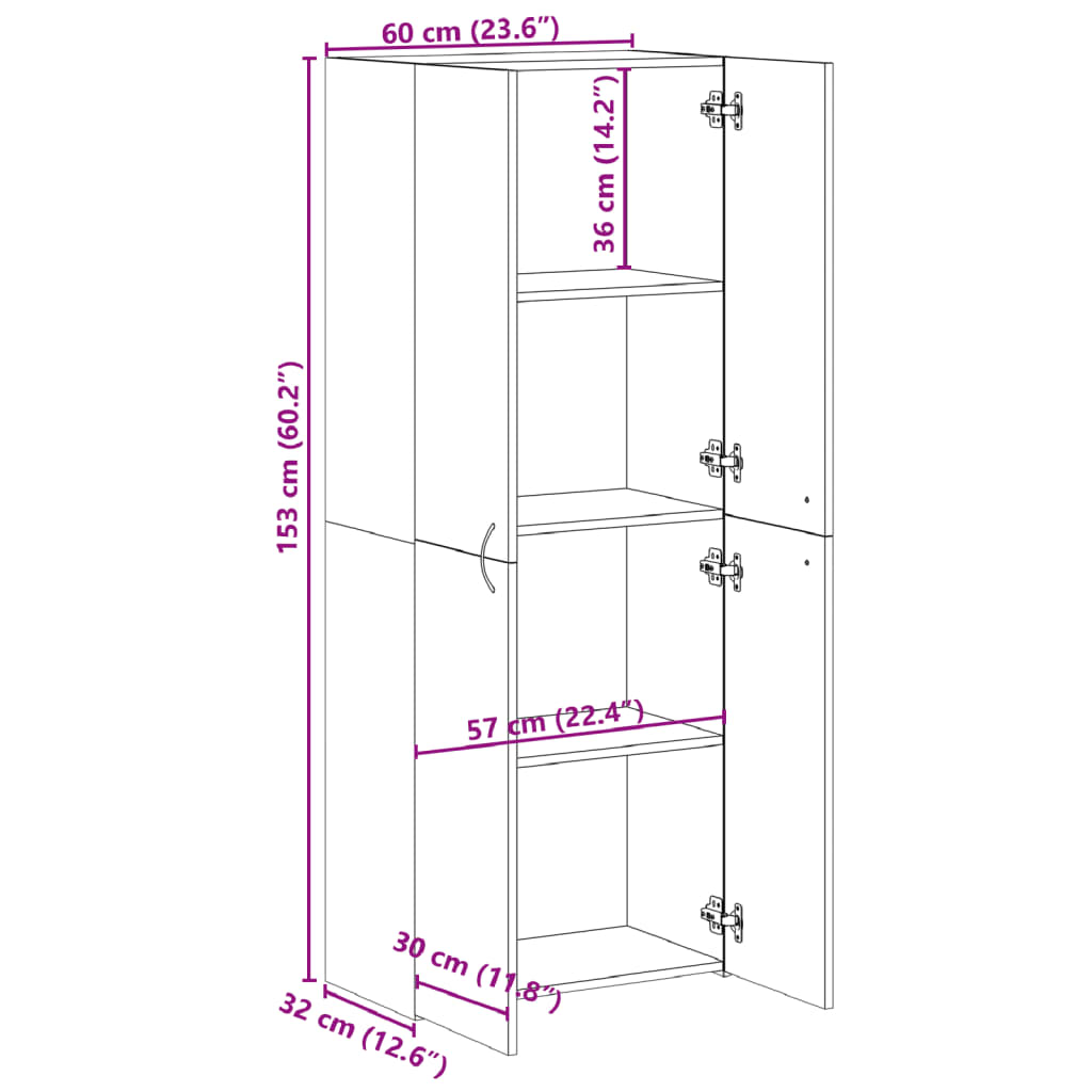 File Cabinet Concrete Grey 60x32x153 cm Engineered Wood