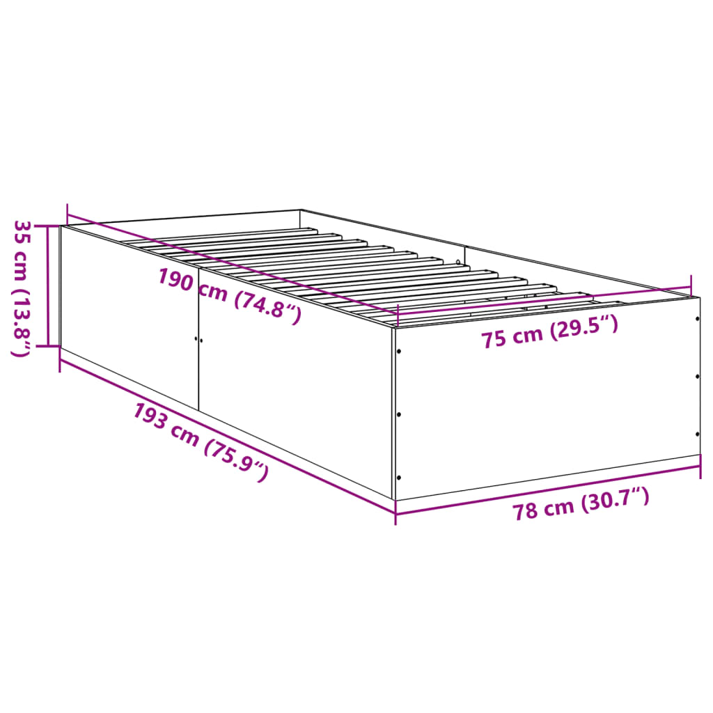 Bed Frame without Mattress Concrete Grey 75x190 cm Small Single