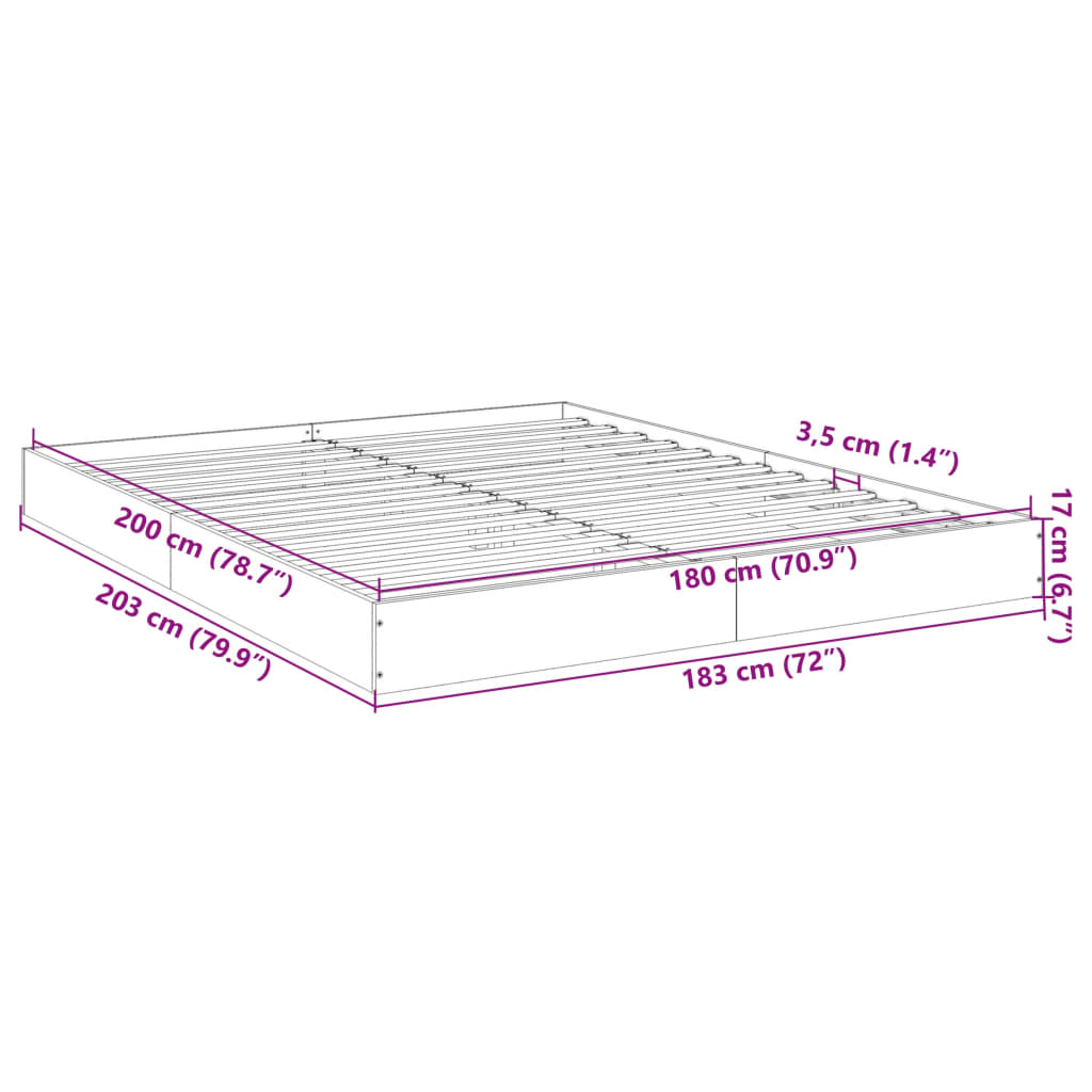 Bed Frame without Mattress Grey Sonoma 180x200 cm Super King Engineered Wood