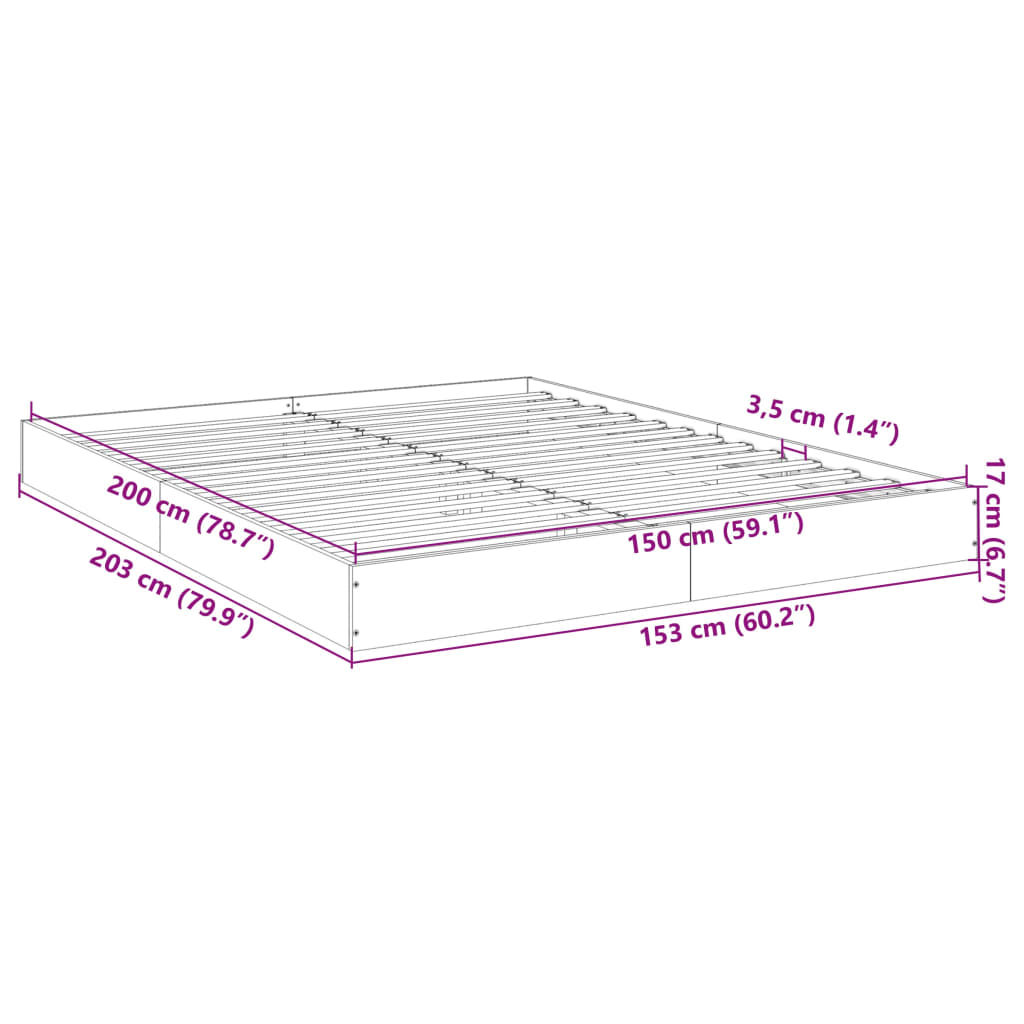 Bed Frame without Mattress Grey Sonoma 150x200 cm King Size Engineered Wood