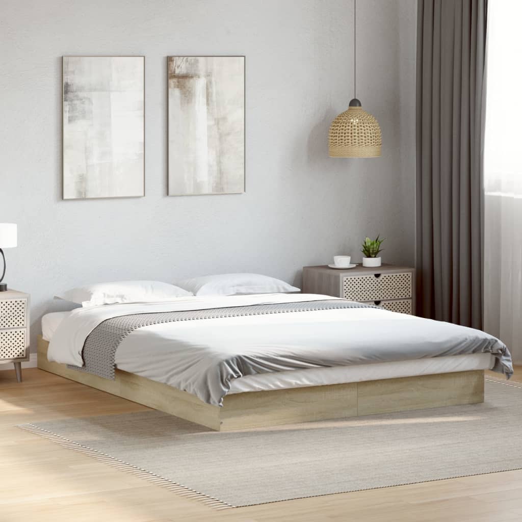 Bed Frame without Mattress Sonoma Oak 140x200 cm Engineered Wood