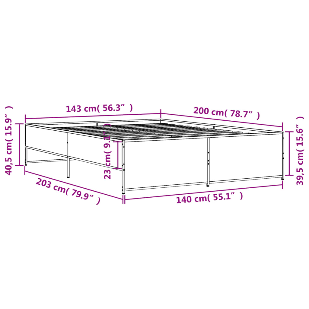 Bed Frame without Mattress Sonoma Oak 140x200 cm