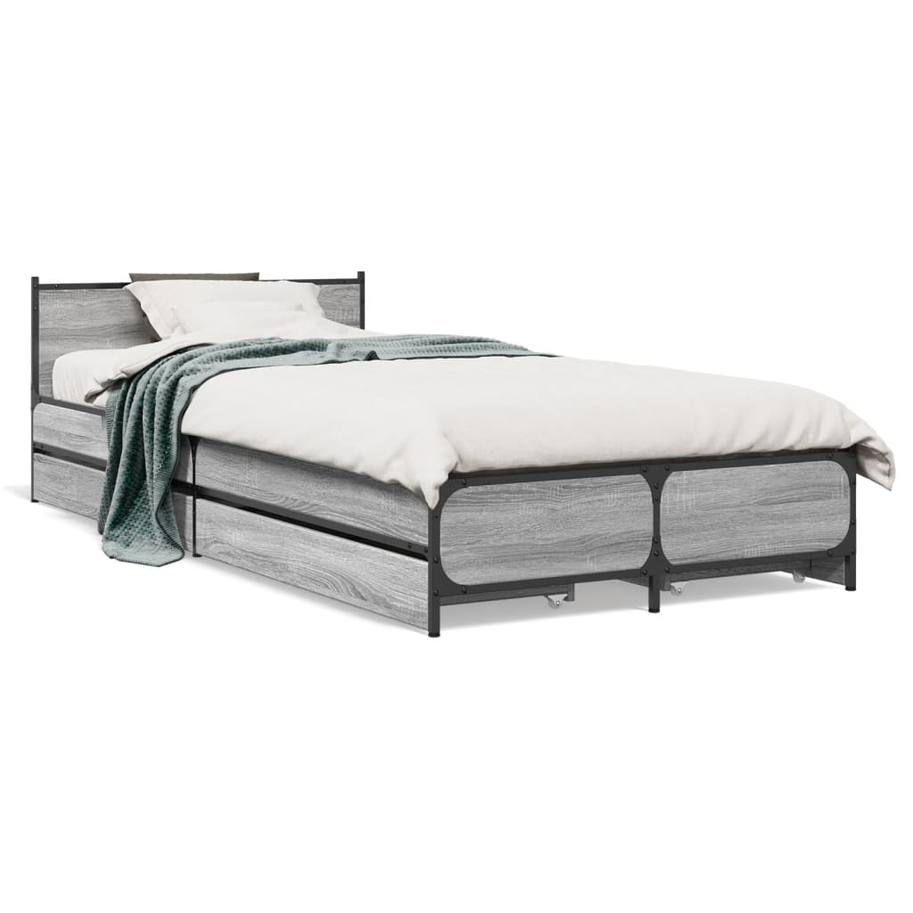 Bed Frame with Drawers without Mattress Grey Sonoma 100x200 cm