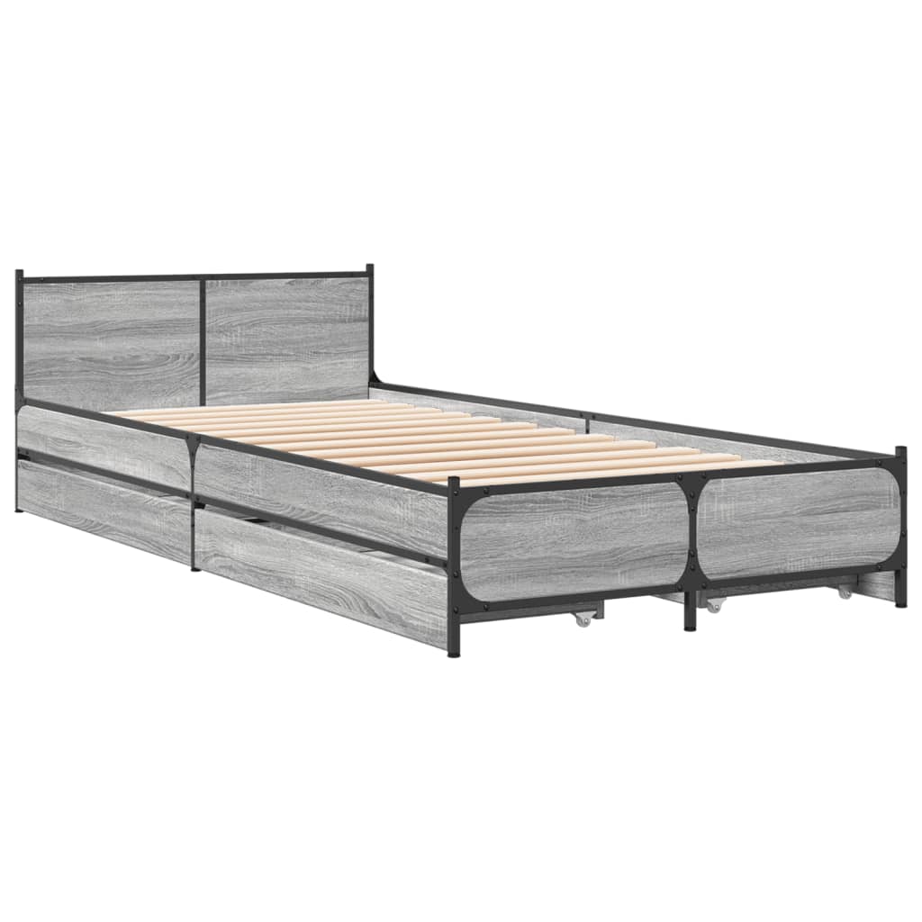 Bed Frame with Drawers without Mattress Grey Sonoma 100x200 cm