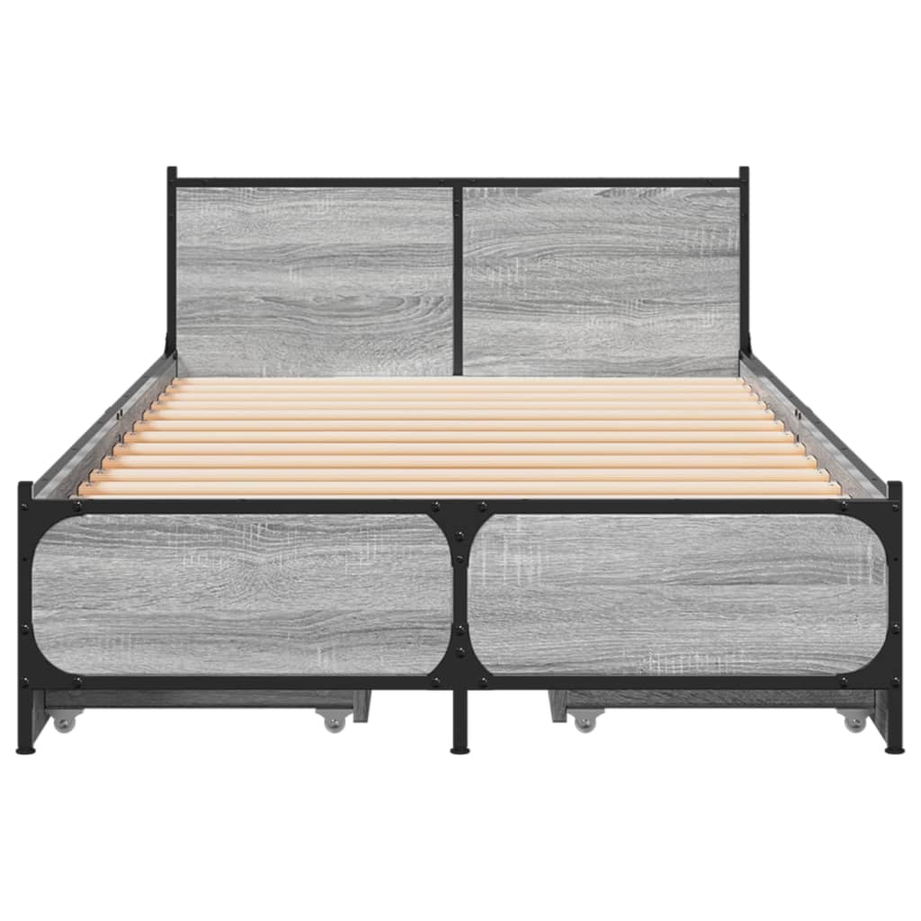 Bed Frame with Drawers without Mattress Grey Sonoma 100x200 cm