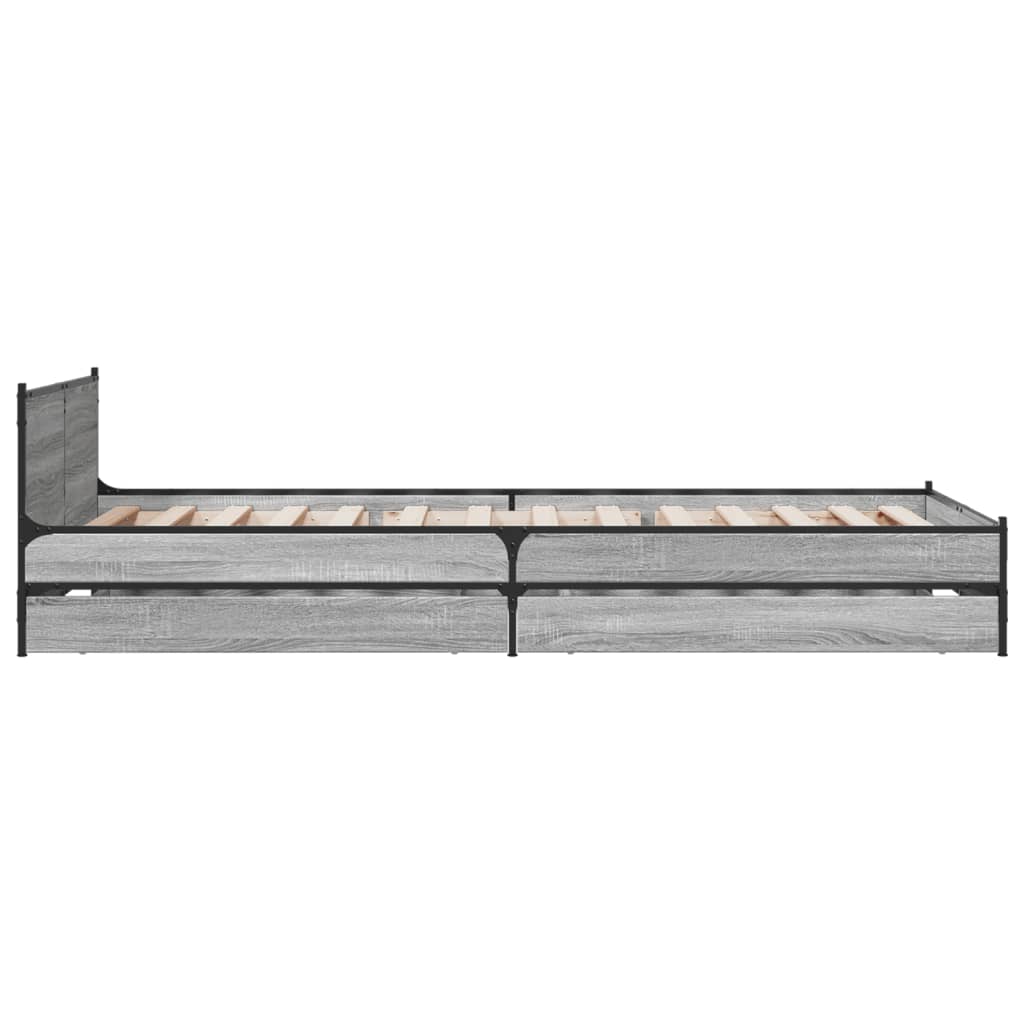 Bed Frame with Drawers without Mattress Grey Sonoma 100x200 cm