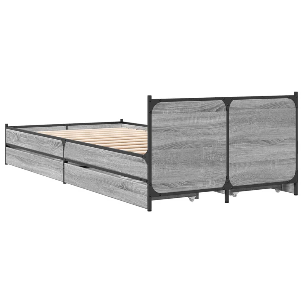 Bed Frame with Drawers without Mattress Grey Sonoma 100x200 cm