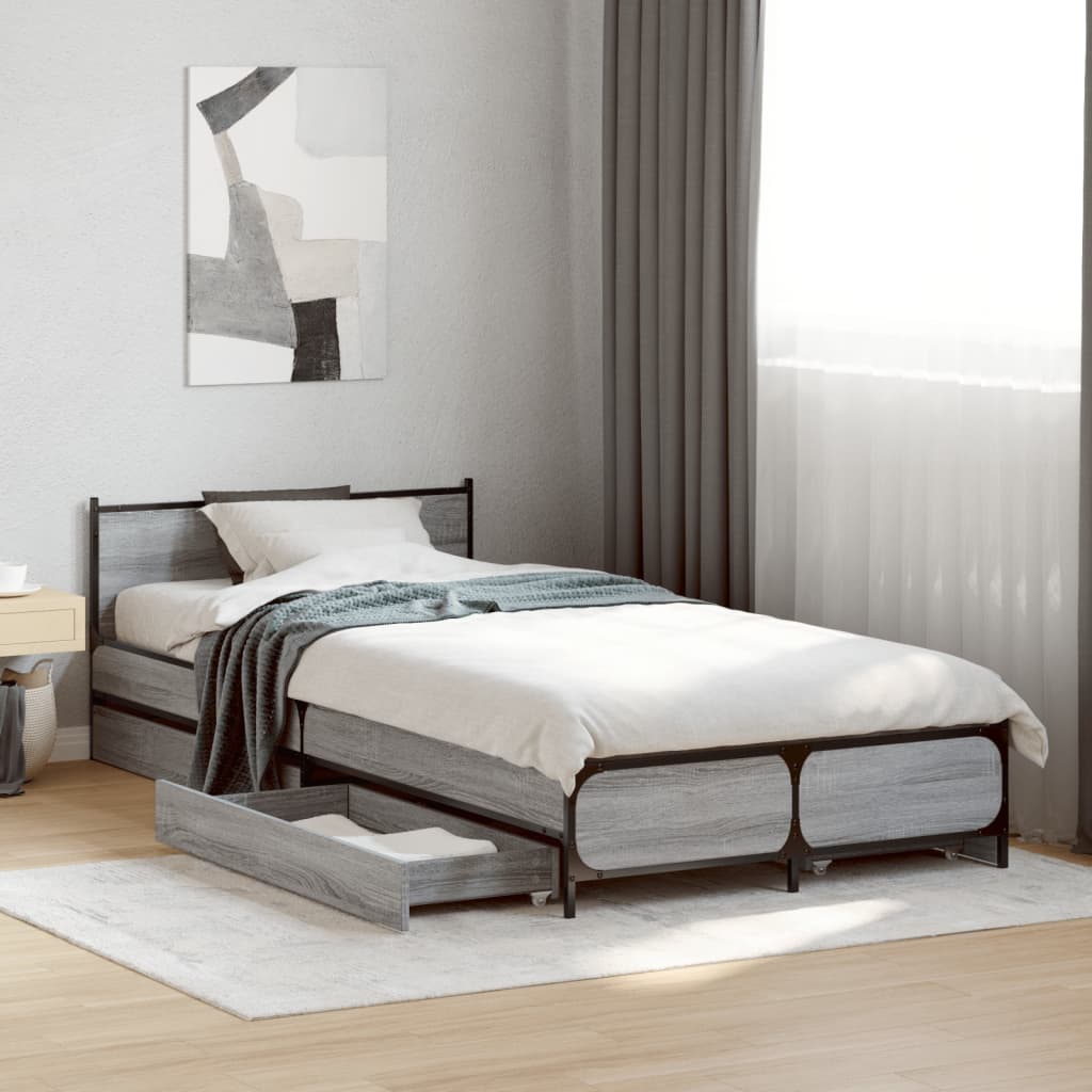 Bed Frame with Drawers without Mattress Grey Sonoma 100x200 cm