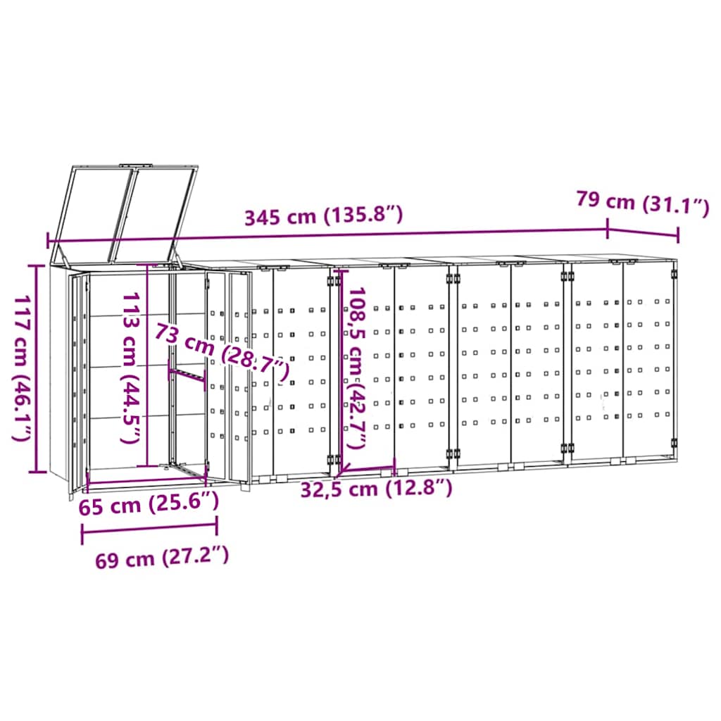 Wheelie Bin Storage for 5 Bins Anthracite 345x79x117 cm Steel