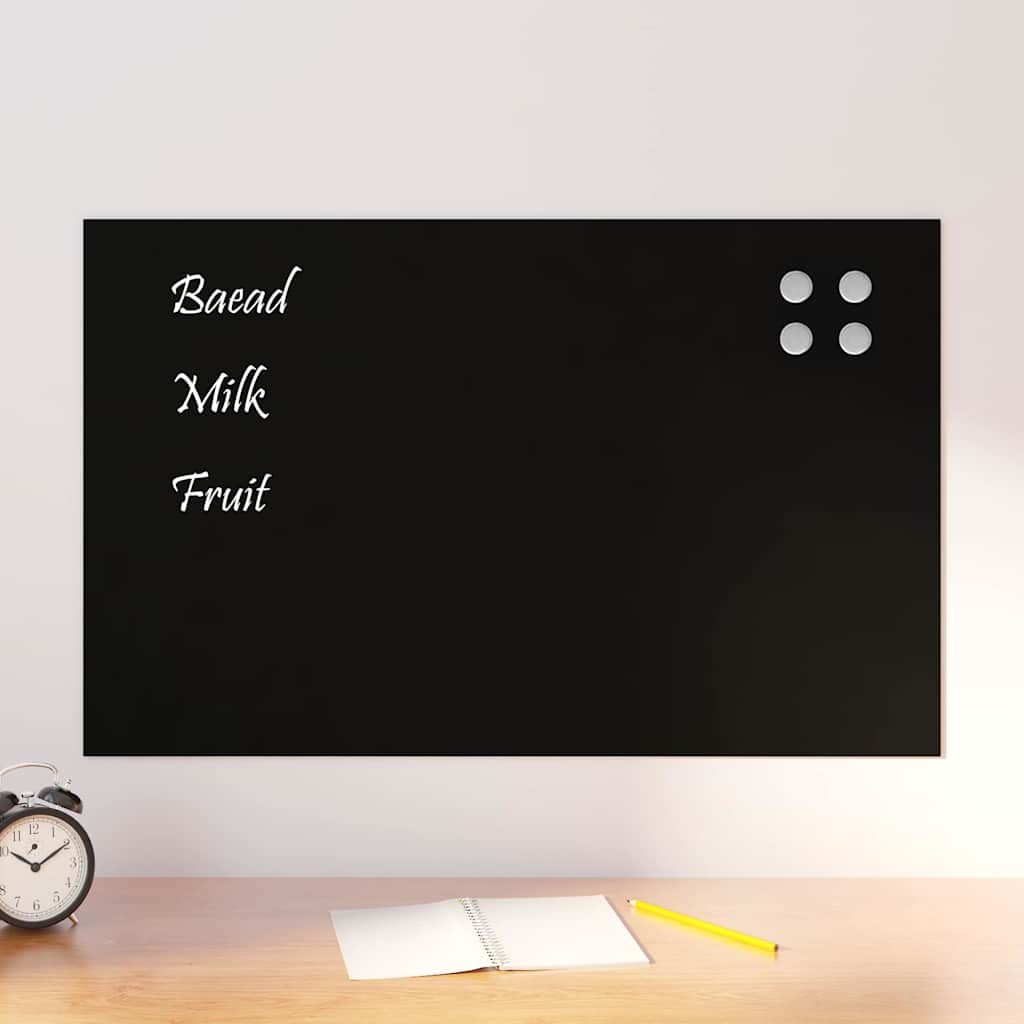 Wall-mounted Magnetic Board Black 80x50 cm Tempered Glass
