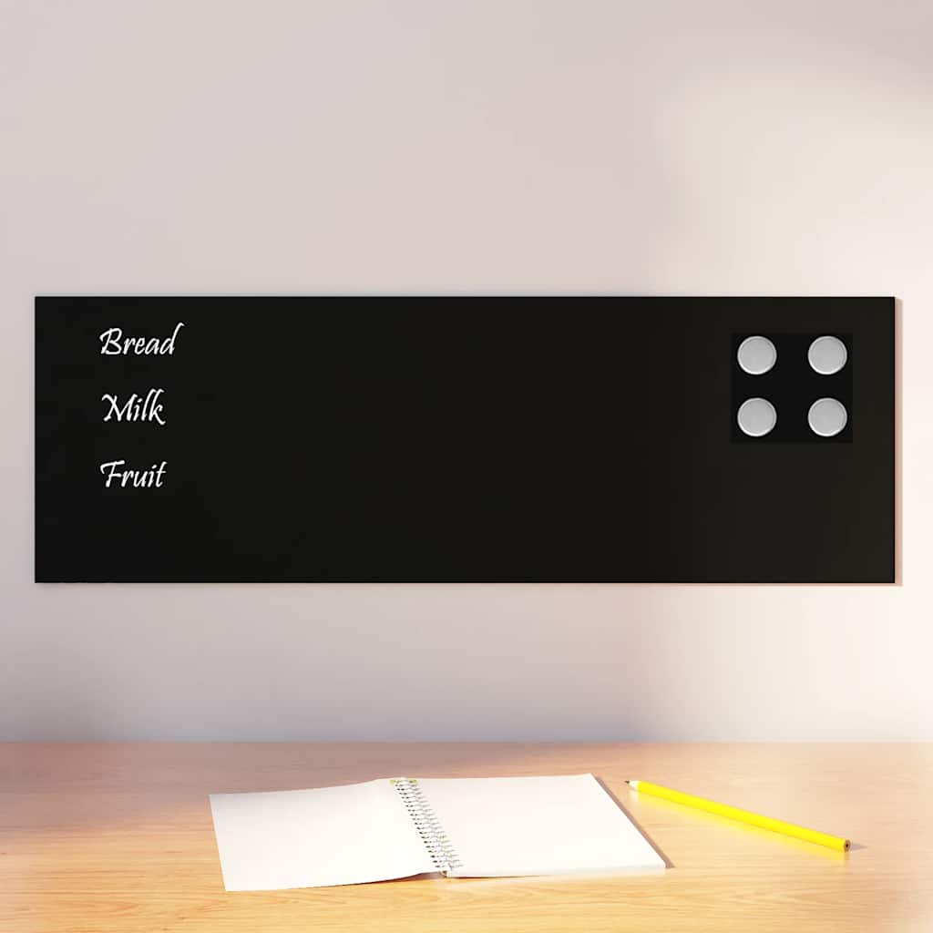 Wall-mounted Magnetic Board Black 60x20 cm Tempered Glass