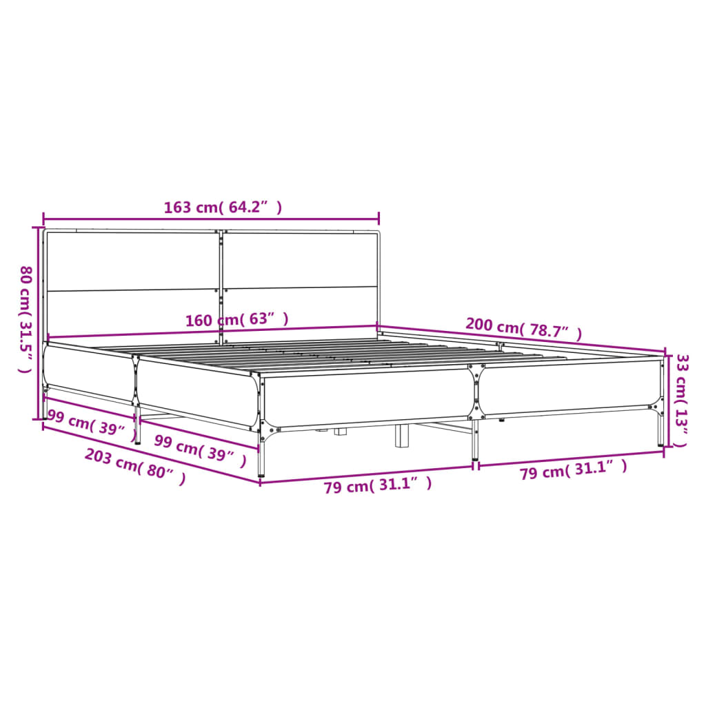 Bed Frame without Mattress Sonoma Oak 160x200 cm