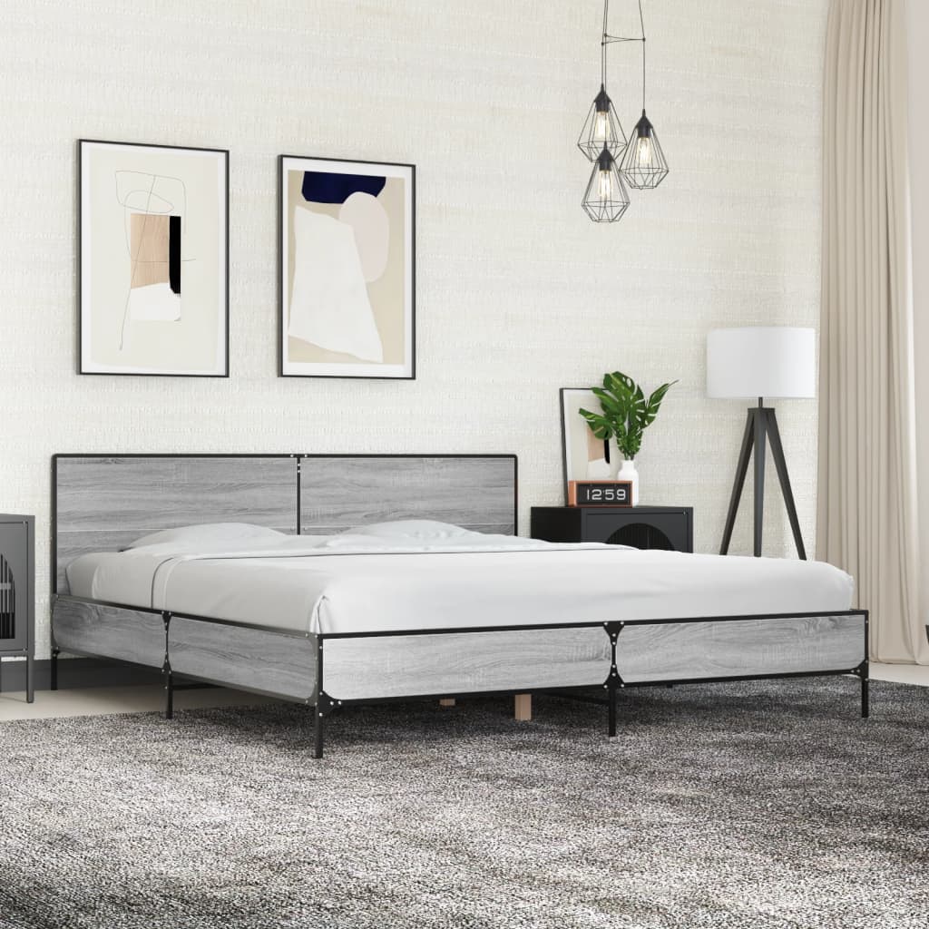 Bed Frame without Mattress Grey Sonoma 180x200 cm Super King