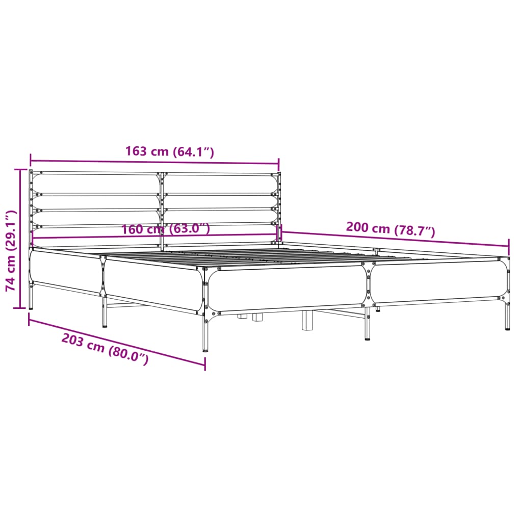 Bed Frame without Mattress Sonoma Oak 160x200 cm