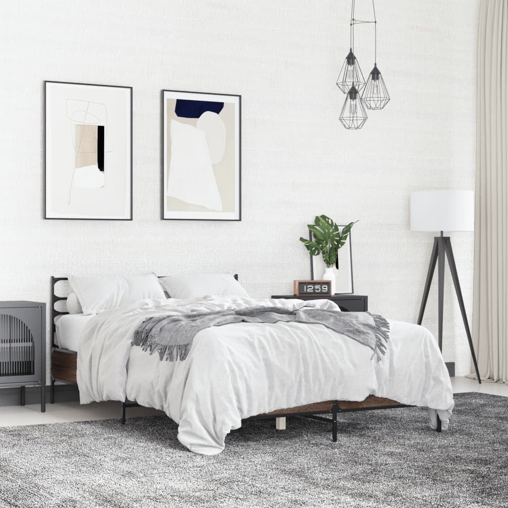 Bed Frame without Mattress Brown Oak 135x190 cm Double