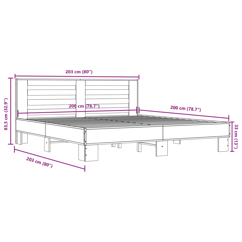 Bed Frame without Mattress Brown Oak 200x200 cm