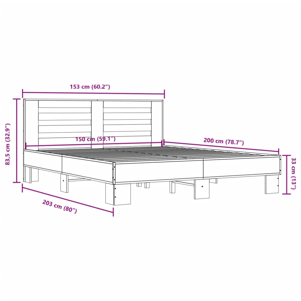 Bed Frame without Mattress Brown Oak 150x200 cm King Size