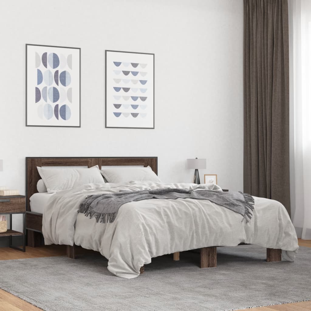 Bed Frame without Mattress Brown Oak 140x190 cm