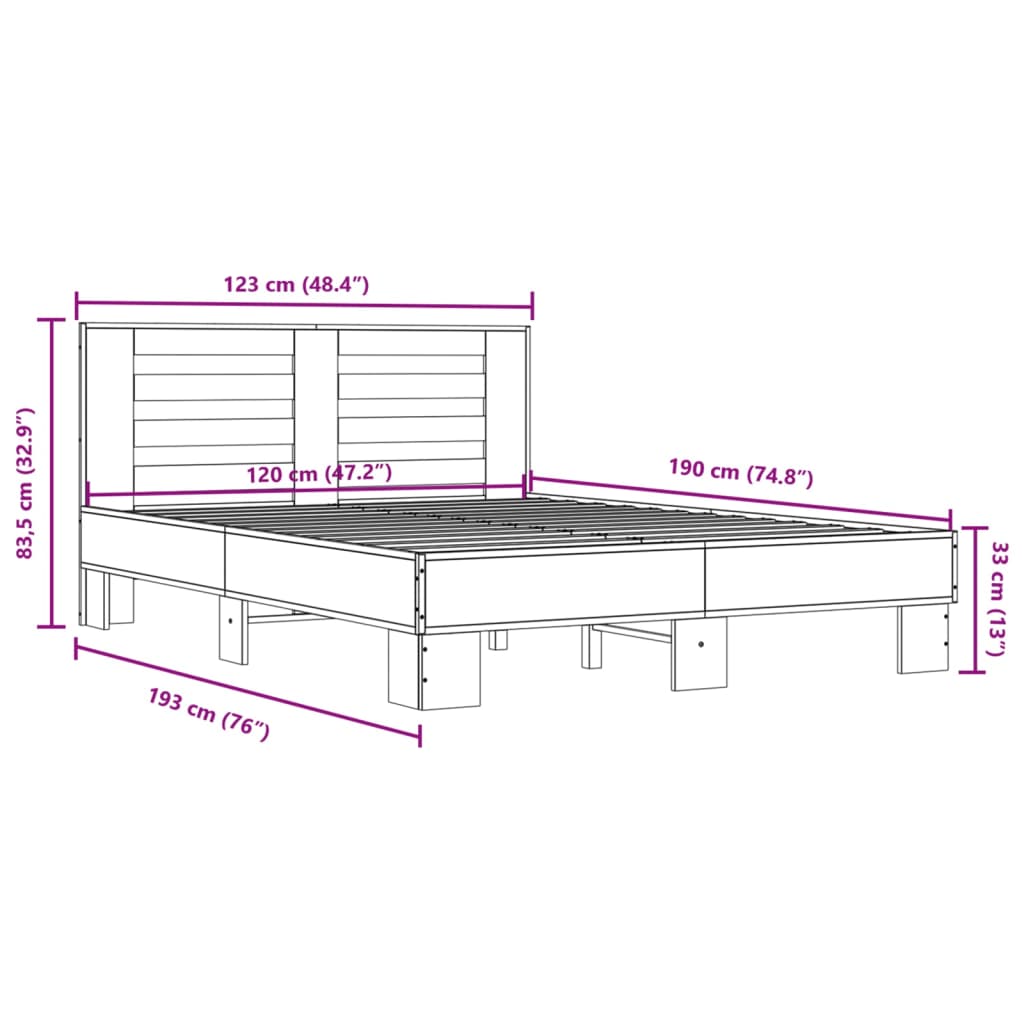 Bed Frame without Mattress Brown Oak 120x190 cm Small Double