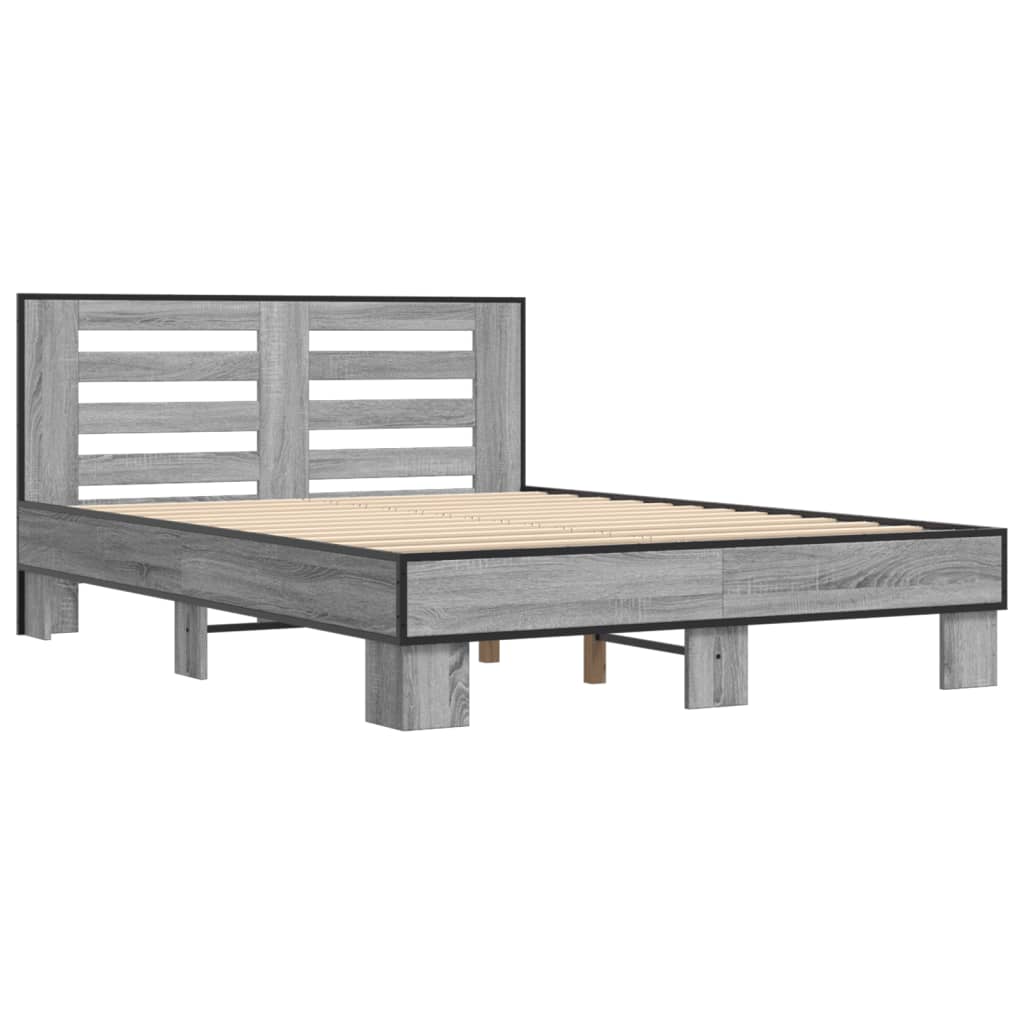 Bed Frame without Mattress Grey Sonoma 135x190 cm Double