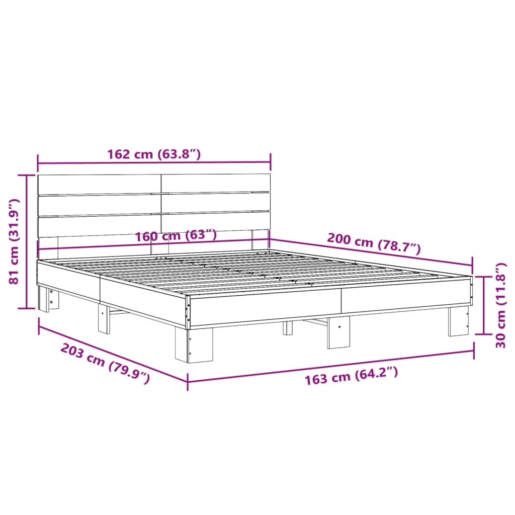 Bed Frame without Mattress Grey Sonoma 160x200 cm