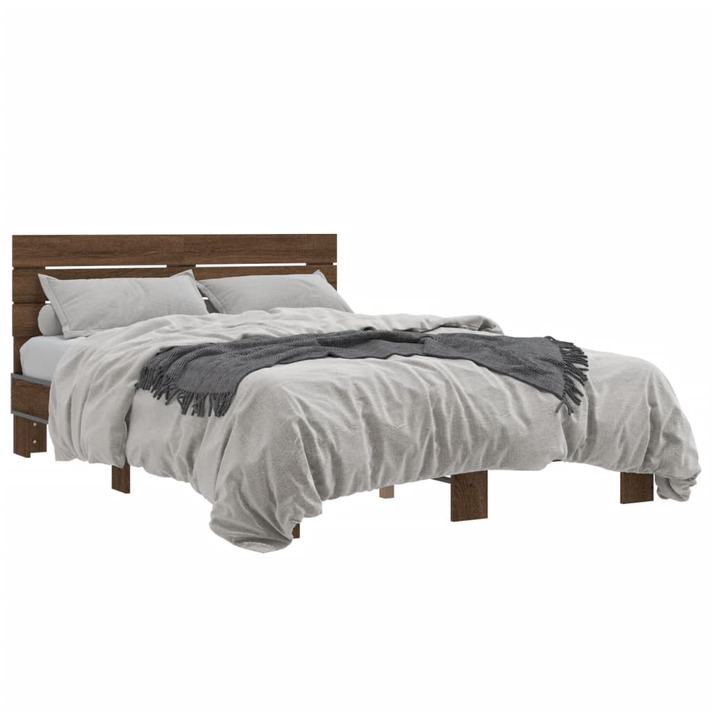 Bed Frame without Mattress Brown Oak 140x190 cm
