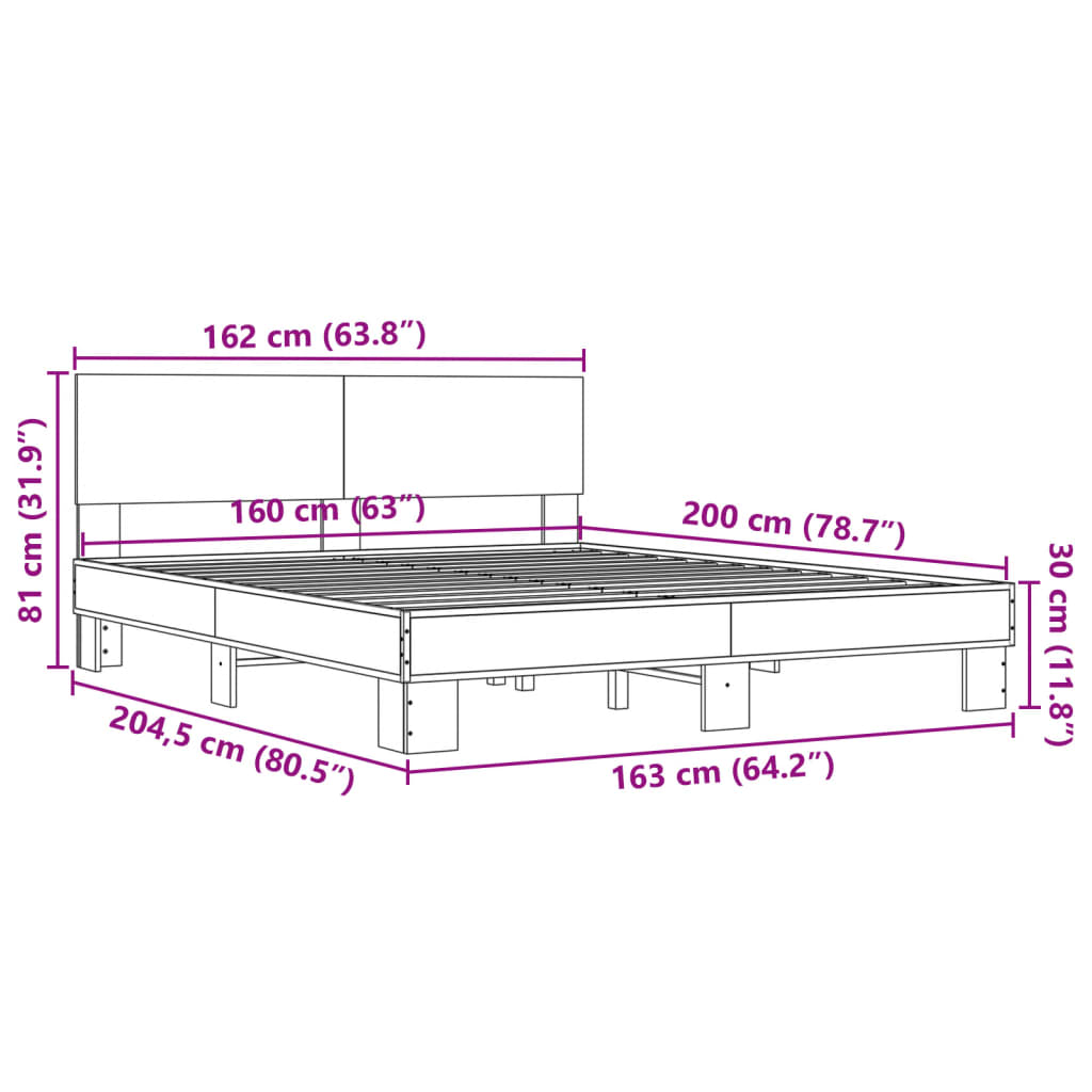 Bed Frame without Mattress Grey Sonoma 160x200 cm