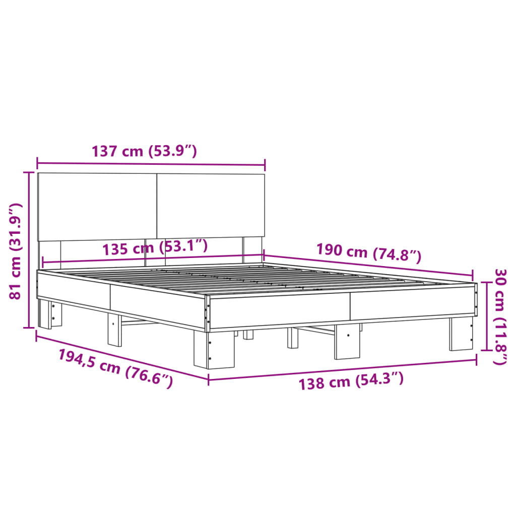 Bed Frame without Mattress Black 135x190 cm Double