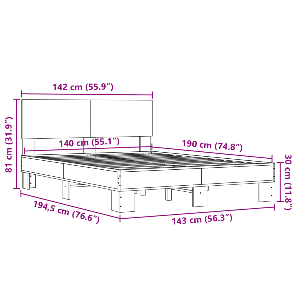 Bed Frame without Mattress Black 140x190 cm