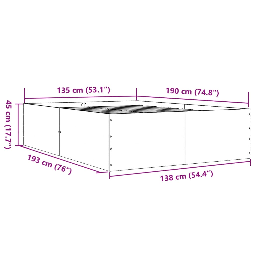 Bed Frame without Mattress Black 135x190 cm Double