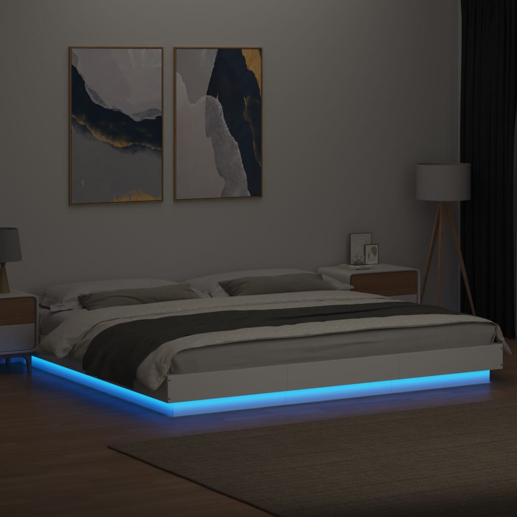 Bed Frame with LED Lights without Mattress White 200x200cm