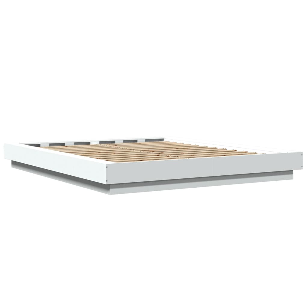 Bed Frame with LED Lights without Mattress White 160x200cm