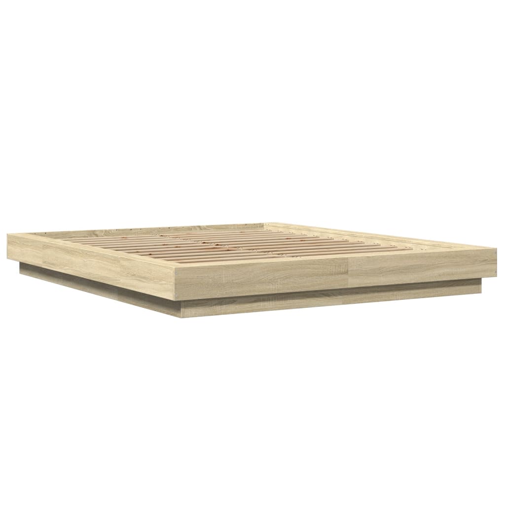 Bed Frame with LED Lights without Mattress Sonoma Oak 160x200cm